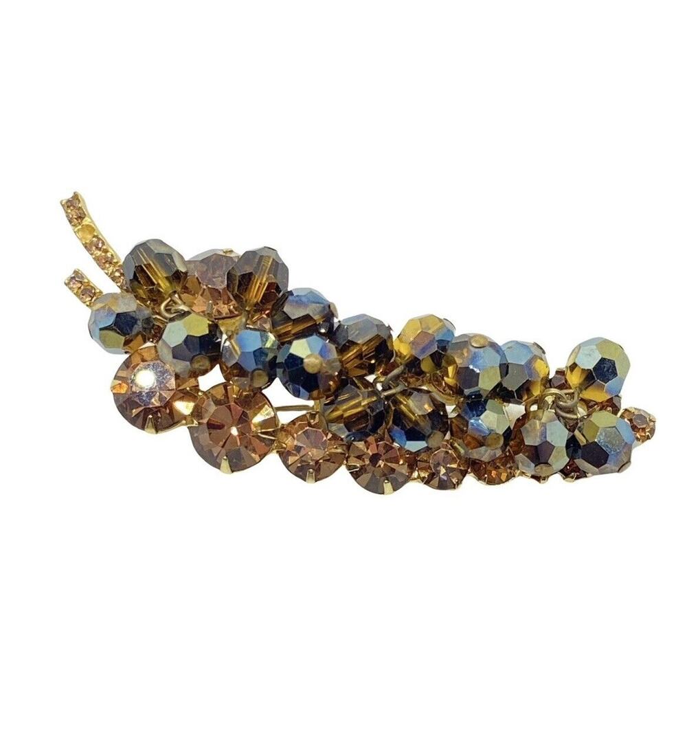 Juliana Leaf Brooch D&E DeLizza and Elster Topaz Brown, aurora borealis cha cha